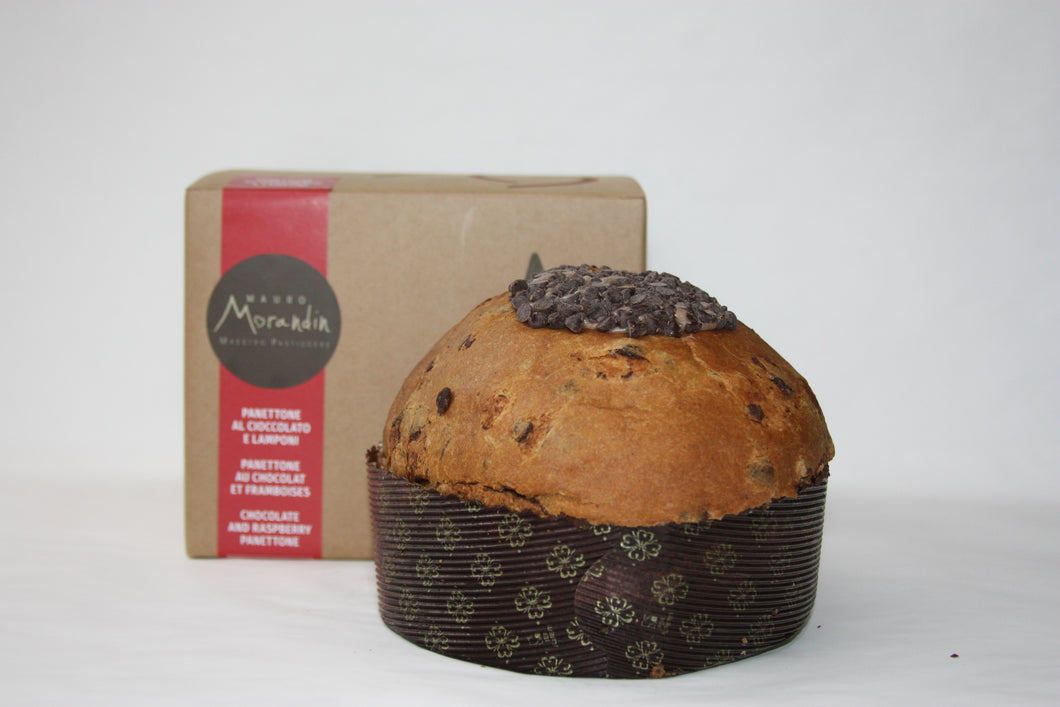 Panettone with chocolate and raspberries 