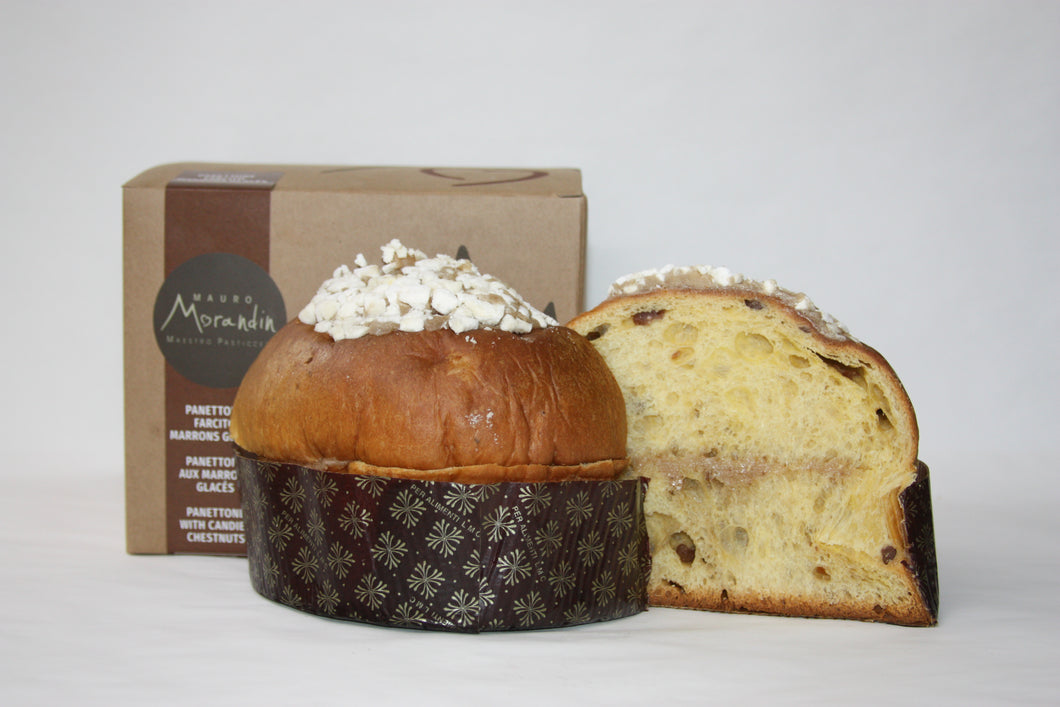 Panettone with candied chestnuts stuffed with chestnuts cream